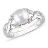 1/10 CT Diamond TW 7 - 7.5 MM Freshwater Pearl Fashion Ring 10k White Gold GHI I1;I2