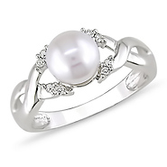 1/10 CT Diamond TW 7 - 7.5 MM Freshwater Pearl Fashion Ring 10k White Gold GHI I1;I2
