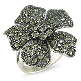Sterling Silver Flower Shaped Marcasite Ring