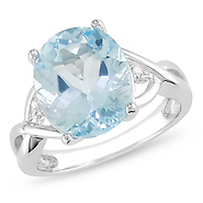 Sterling Silver 5.50 CT TGW Blue Topaz & Diamond Fashion Ring