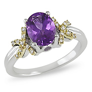 Sterling Silver 1 CT TGW Amethyst & Diamond Two Tone Ring