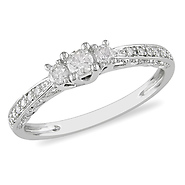 Tapered 10K White Gold Three Stone Diamond Promise Engagement Ring