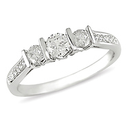 1/2 CT Diamond TW 3 Stone 10K White Gold Ring GHI I2;I3