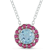 Sterling Silver 1.5 CT TGW Blue Topaz & Pink Tourmaline Pendant