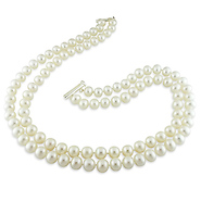 2-Strand Large Freshwater White Pearl Necklace & Silver Clasp