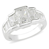 Sterling Silver Emerald & Baguette Cut Crystal Fashion Ring