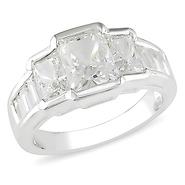 Sterling Silver Emerald & Baguette Cut Crystal Fashion Ring