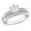 10K White Gold 1.38 CT TGW Synthetic White Sapphire & Diamond Bridal Set Ring