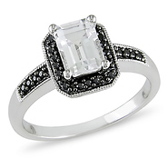10K White Gold 1.33 CT TGW White Topaz & Black Diamond Ring