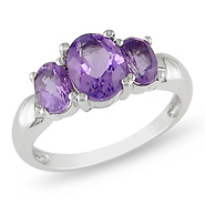 Sterling Silver 1.80 CT TGW Amethyst 3 Stone Ring