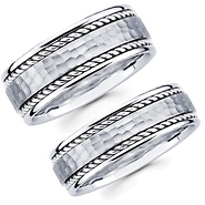 Matching His & Hers 14K White Gold Hammer & Cord Wedding Band Set
