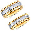 14K Two Tone Gold Hammer & Cord Matching Wedding Band Set