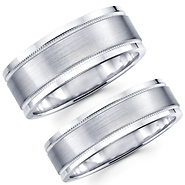 Brushed Contemporary 14K White Gold Matching Wedding Band Set
