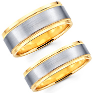 Contemporary Brushed 14K Two Tone Matching Wedding Bands