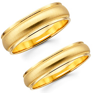 Contemporary 14K Yellow Gold 4mm & 6mm Couples Wedding Band