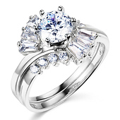 Round CZ 14k White Gold Wedding Ring Set
