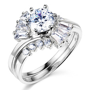 Round 14k White Gold CZ Wedding Ring Set