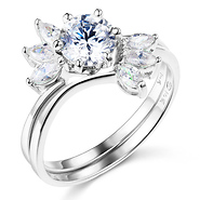Round & Marquise 14k White Gold CZ Wedding Ring Set