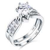 14k White Gold Round CZ Wedding Ring Set