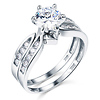 14k White Gold Round CZ Wedding Ring Set