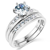 14k White Gold Round Cubic Zirconia Wedding Ring Set