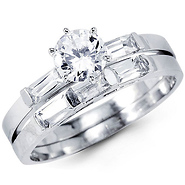 14k White Gold CZ Wedding Ring Set