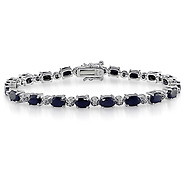 Sterling Silver Diamond .02 ctw & 11 CT TGW Oval Sapphires Bracelet