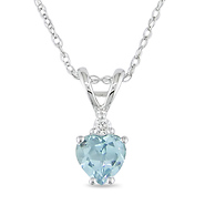 10k White Gold 0.02 ctw Diamond & 1/2 CT TGW Blue Topaz Sky Heart Pendant