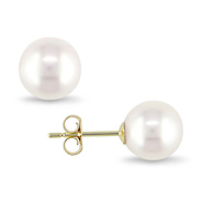 9-9.5mm White Freshwater Pearl Stud 14K Gold Earrings