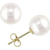 14K Yellow Gold 8-8.5mm Freshwater Round White Pearl Stud Earrings