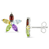 2-3/4ct TGW Silver Flower Earrings w/ Multi Gemstones