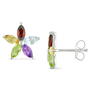 2-3/4ct TGW Silver Flower Earrings w/ Multi Gemstones