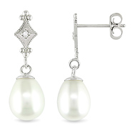 10KW 6.5-7mm FW Rice Pearl Earrings W/ .01ct TDW, I2-I3