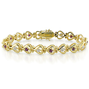Gold Plated Sterling Silver .02ct Heart-Linked Bracelet