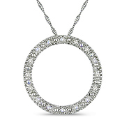 1/10 CT Diamond TW Circle Pendant With Chain 10k White Gold GHI I3
