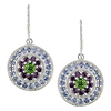 Silver 4-3/8ct TGW Earrings w/2.2mm Rd Tanzanite, 2.5mm Rd Rhodolite & 5mm Rd Peridot
