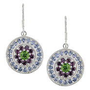 Silver 4-3/8ct TGW Earrings w/2.2mm Rd Tanzanite, 2.5mm Rd Rhodolite & 5mm Rd Peridot