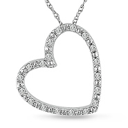 10K White Gold Diamond Heart Pendant & Chain Necklace