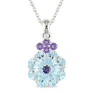Sterling Silver 3.8 CT TGW Blue Topaz Sky, Iolite & Amethyst Fashion Pendant
