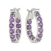 1 1/3 CT TGW Amethyst Hoop Earrings Silver