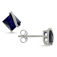 2.68 CT TGW Created Sapphire Ear Pin Earrings 10k White Gold