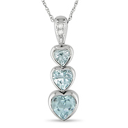 Triple Heart Sky Blue Topaz & Diamond Accent 10K White Gold Pendant