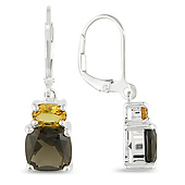 5 1/3 CT TGW Citrine Smokey Quartz LeverBack Earrings Silver