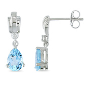 0.01 CT Diamond TW And 1 3/4 CT TGW Blue Topaz - Sky Ear Pin Earrings 10k White Gold GHI I2;I3