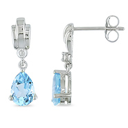 0.01 CT Diamond TW And 1 3/4 CT TGW Blue Topaz - Sky Ear Pin Earrings 10k White Gold GHI I2;I3