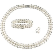 Three-Piece Silver & White Freshwater Button Pearl Jewelry Set