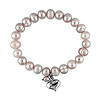 7' 8-9mm Pink Natural Shape & 5-6mm Rice FW  Pearl &  Silver Heart Charm Elastic Bracelet w/ Silver Findings (grade AAA)