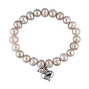 7' 8-9mm Pink Natural Shape & 5-6mm Rice FW  Pearl &  Silver Heart Charm Elastic Bracelet w/ Silver Findings (grade AAA)
