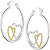 Silver Hoop 2-Hearts Earrings, clip-in backs