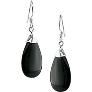 Silver 14x24mm Drop Black Onyx Hook Earrings, shepherd hook backs
